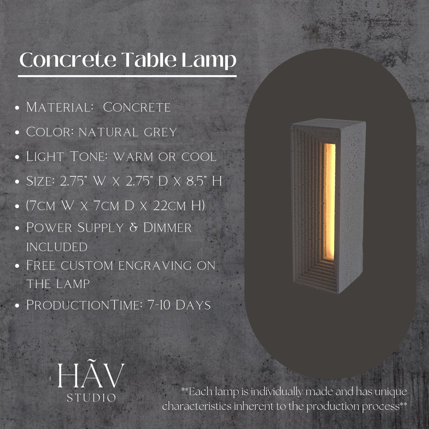 Concrete Table Lamp / Personalized / Cement LED Night Light / Concrete Home Decor / Industrial Designer Lamp / Luxury Gift For Him / Art