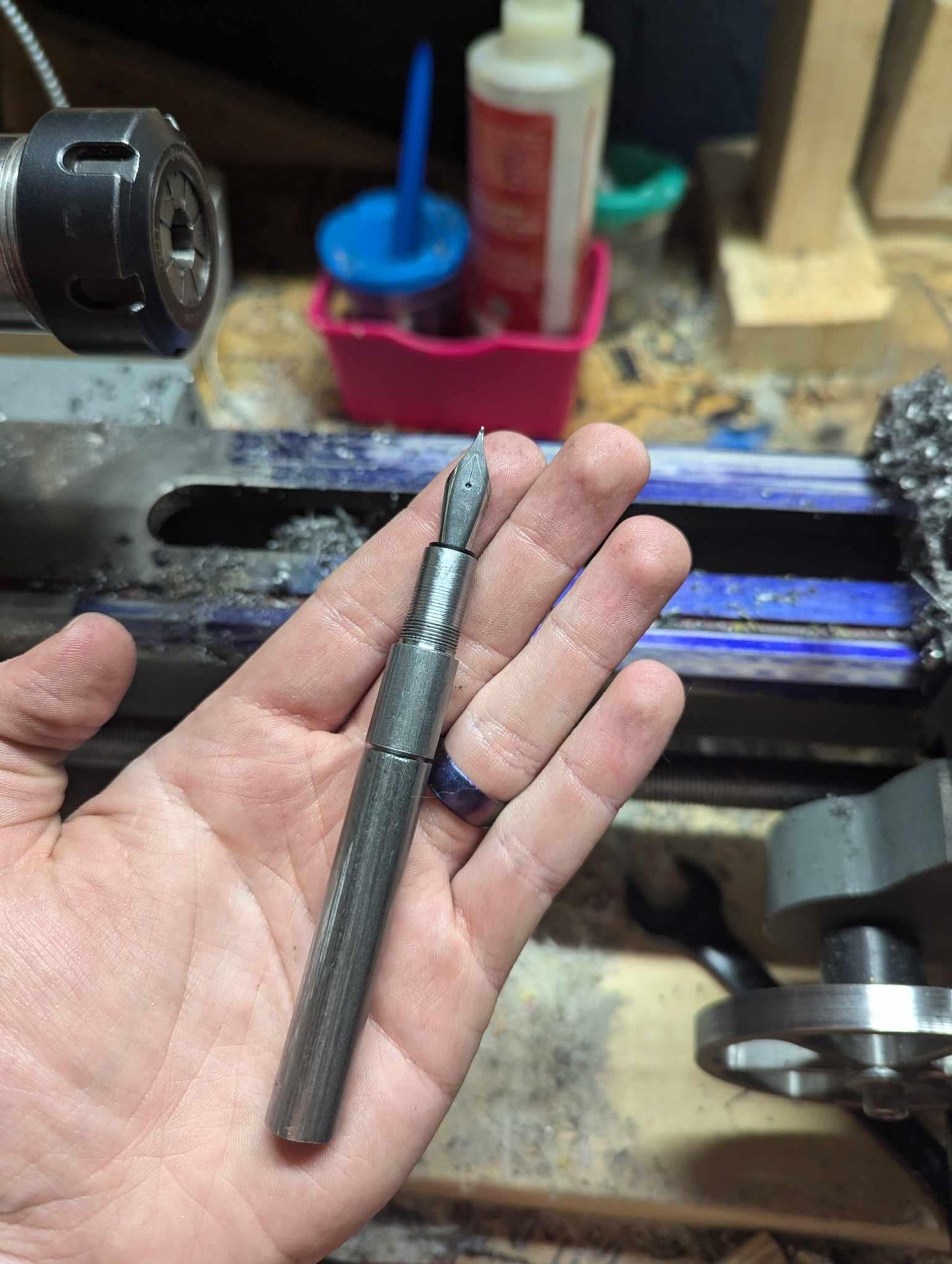 Handmade 1018 Mild Steel Fountain Pen, Comes With 6 Ink Cartridges, Fine or Medium Nib, Made By "Unusual Turns" in Ontario Canada