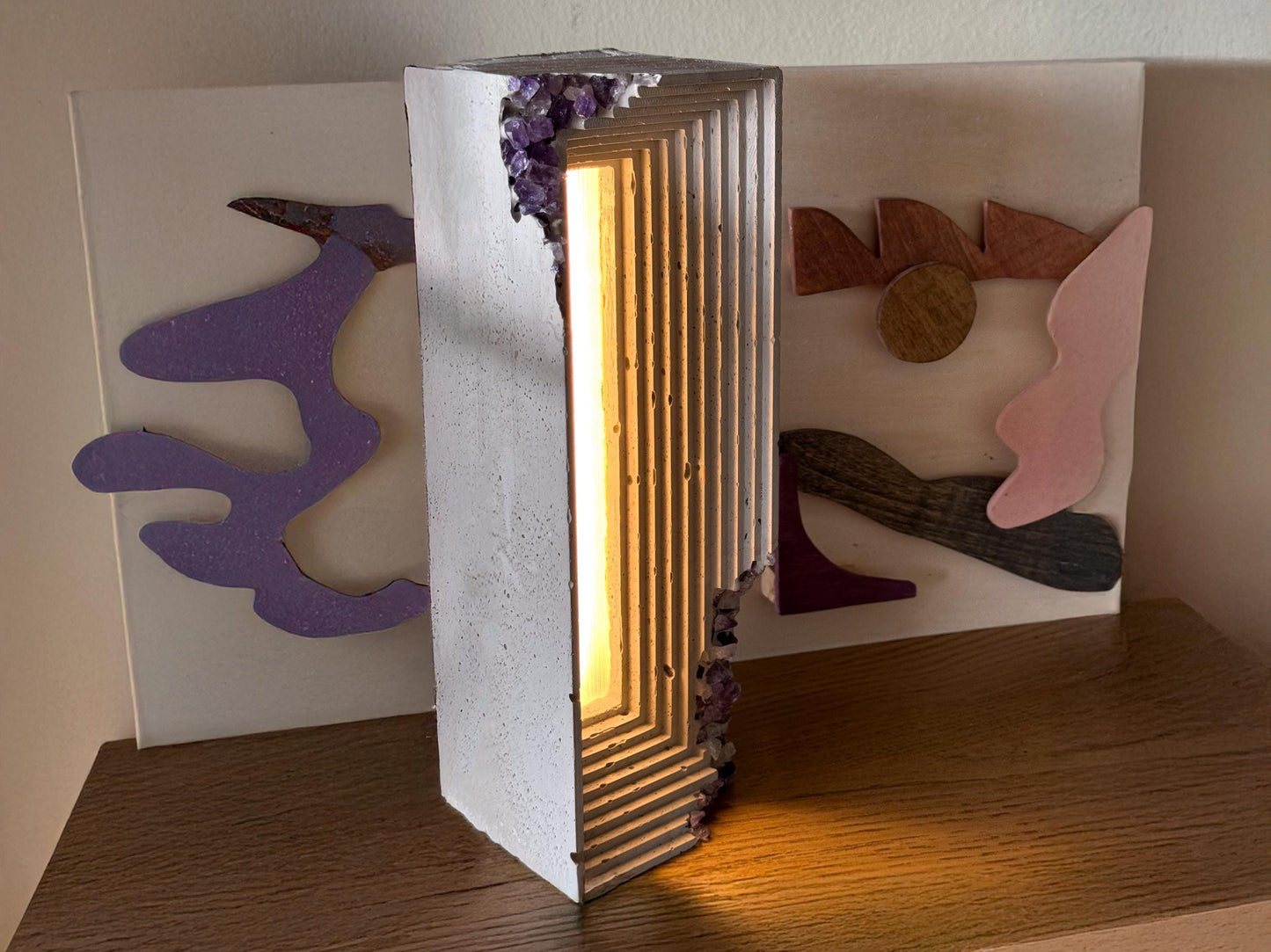 Crystal Industrial Table Lamp / Concrete night Light / Unique Home Decor / Modern Loft Decor / Birthstone / Luxury Gift / Cement Decor