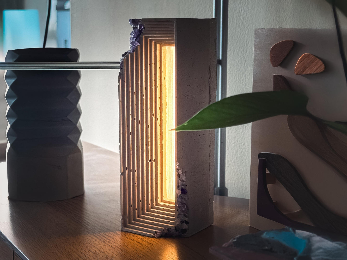 Crystal Industrial Table Lamp / Concrete night Light / Unique Home Decor / Modern Loft Decor / Birthstone / Luxury Gift / Cement Decor